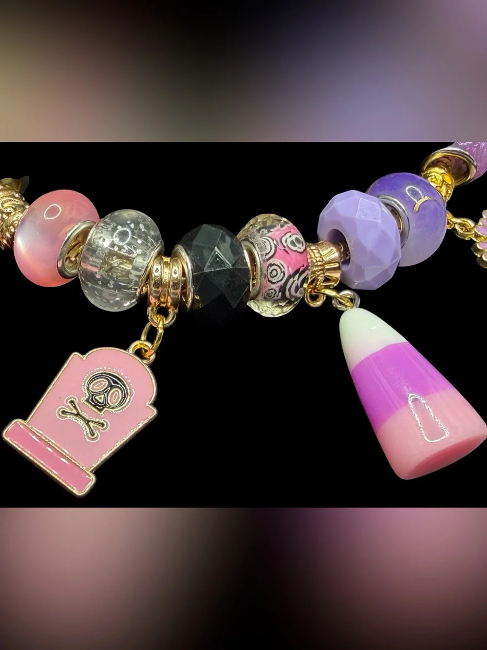 Handmade Halloween Charm Bracelet “Ghoul Friend”Line in Purple Pink Black